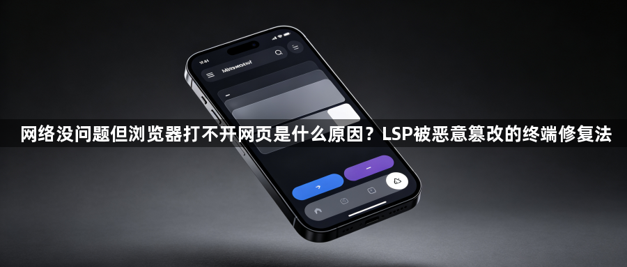 网络没问题但浏览器打不开网页是什么原因？LSP被恶意篡改的终端修复法1